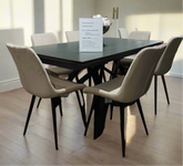 Darrell fabric dining chair in neutral stone colour