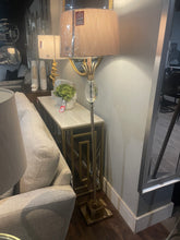Mindy Gold and champagne floor lamp with shade half price Sale Special.