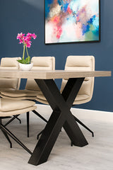 Dallas wooden top table with x metal leg
