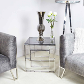 Alannah Apex chrome side end table with smoked glass top CLEARANCE NETT-end table-Renaissance Design Studio