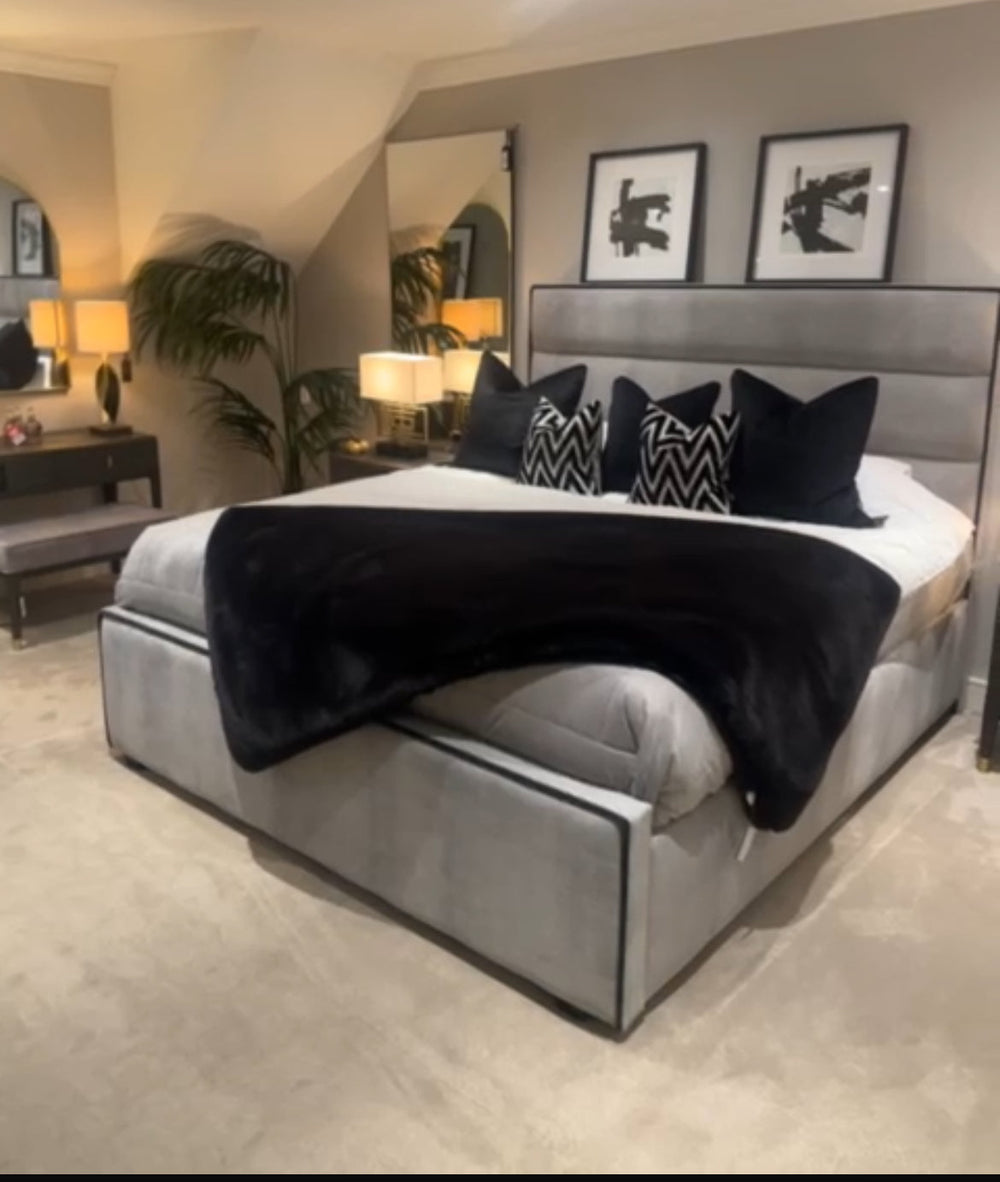 Belle mini me with vertical lines custom made complete bed.-Beds & Bed Frames-Renaissance Design Studio