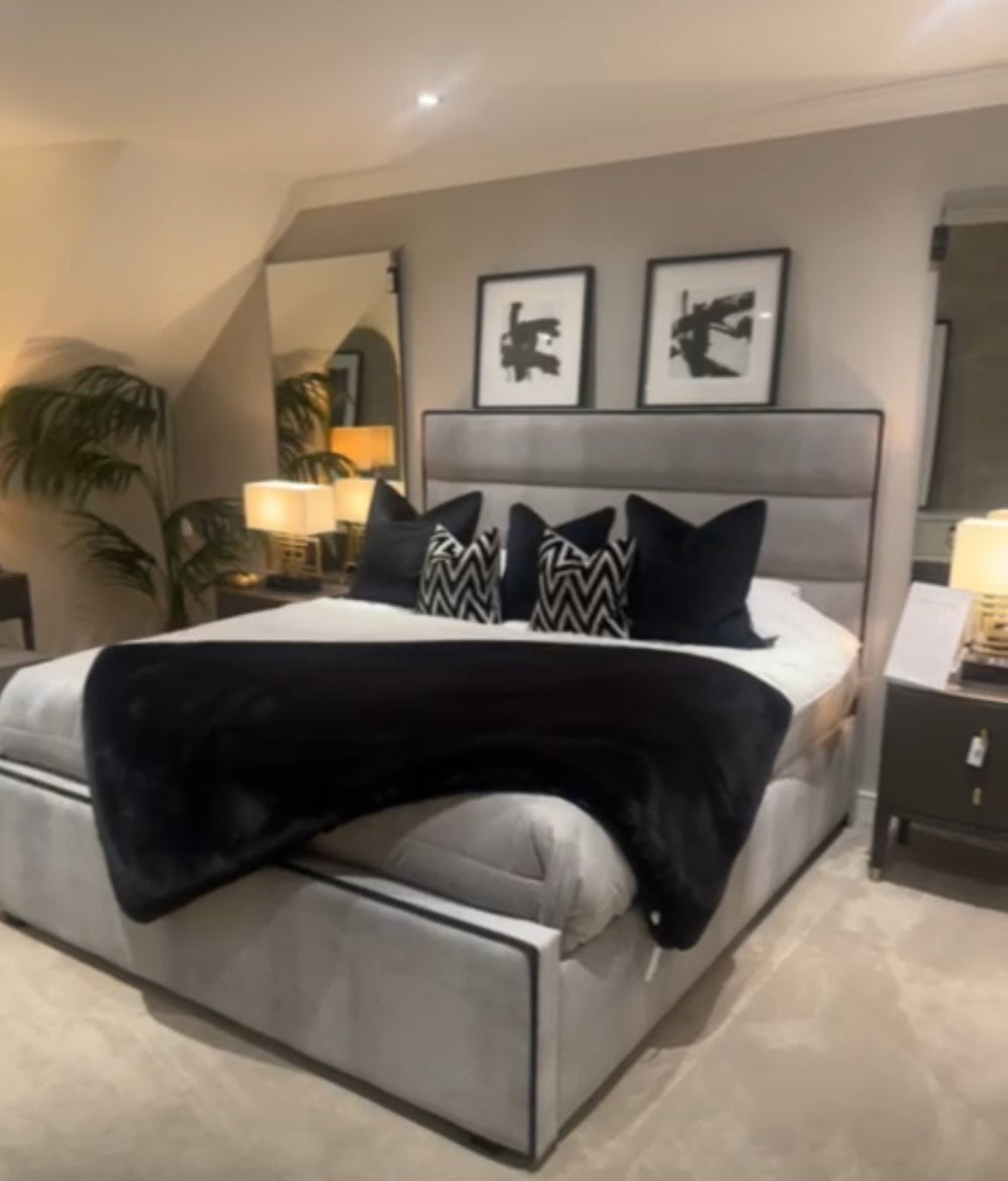 Belle mini me with vertical lines custom made complete bed.-Beds & Bed Frames-Renaissance Design Studio