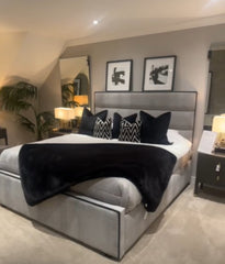 Belle mini me with vertical lines custom made complete bed.-Beds & Bed Frames-Renaissance Design Studio