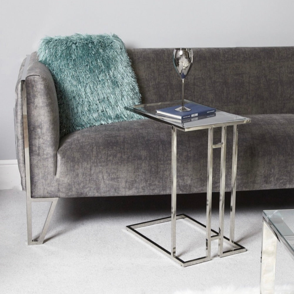 Harriet Sofa table chrome table to custom order-Renaissance Design Studio