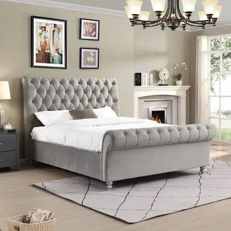 Kildare chesterfield bed in grey Dublin clearance FLASH SALE-deep buttoned bed-Renaissance Design Studio