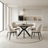 Mirabeau round oak dining table fixed SMART top or extending