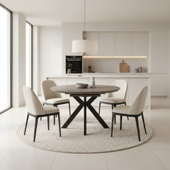 Mirabeau round oak dining table fixed SMART top or extending
