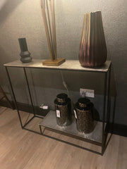 Susanne black and brushed gold console table. SPECIAL SALE PRICE-console table black-Renaissance Design Studio