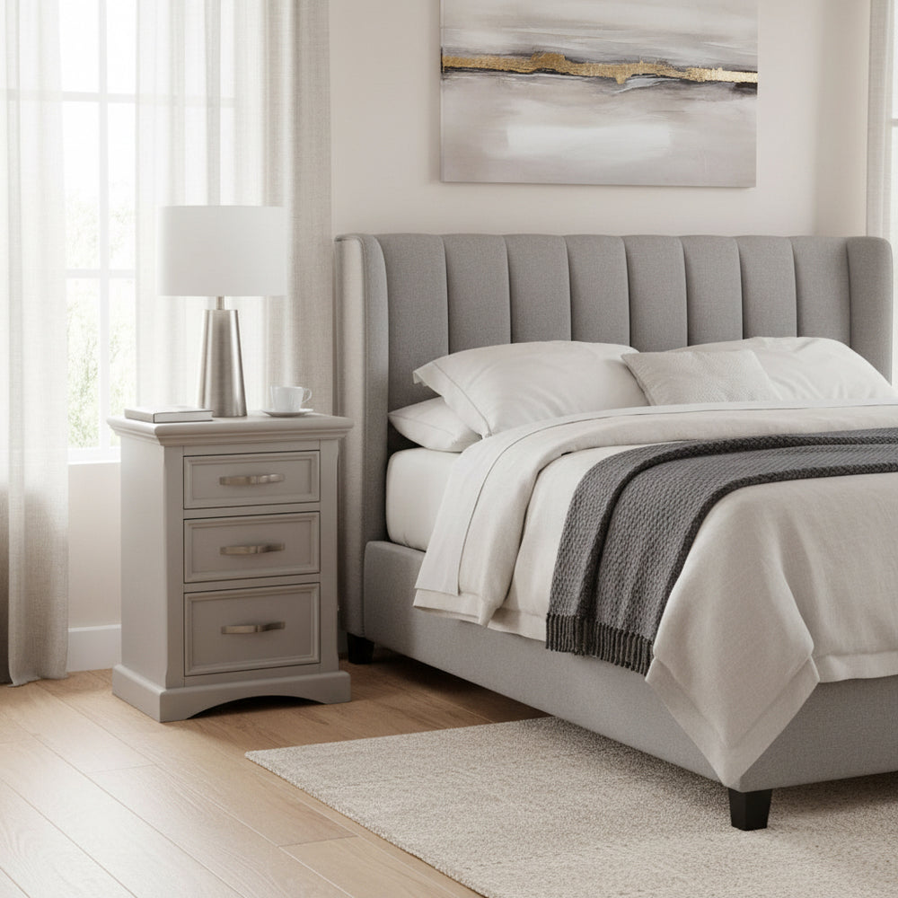 Troy 3 door Bedside Locker in warm grey Reduced SALE PRICE-Bedside Cabinet-Renaissance Design Studio