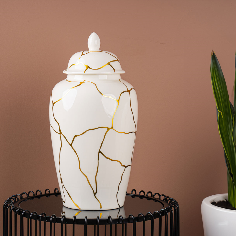 White and Gold Ginger jar white and gold reduced-Renaissance Design Studio