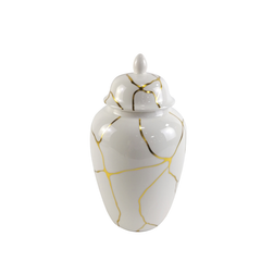 White and Gold Ginger jar white and gold reduced-Renaissance Design Studio