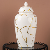 White and Gold Ginger jar white and gold reduced-Renaissance Design Studio