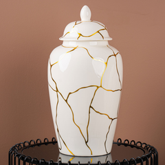 White and Gold Ginger jar white and gold reduced-Renaissance Design Studio
