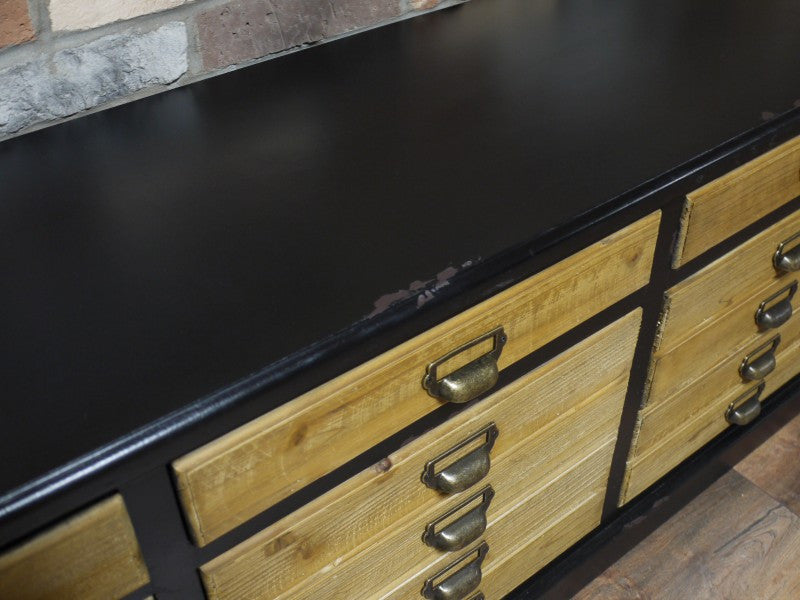 Low Industrial 9 drawer cabinet / sideboard