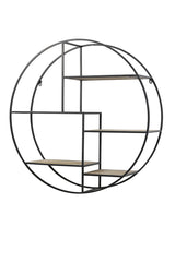 Juna round black metal wall hanging shelf unit