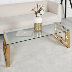 Alannah gold coffee table with glass top 120 cm reduced