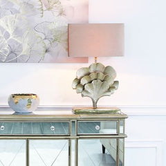 Gincko table lamp with grey shade Available in silver or gold