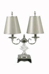 Twin arm Tishan lamps with taupe shades