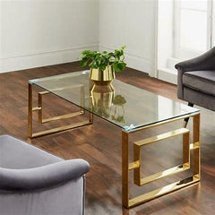 Alannah gold coffee table with glass top 120 cm reduced
