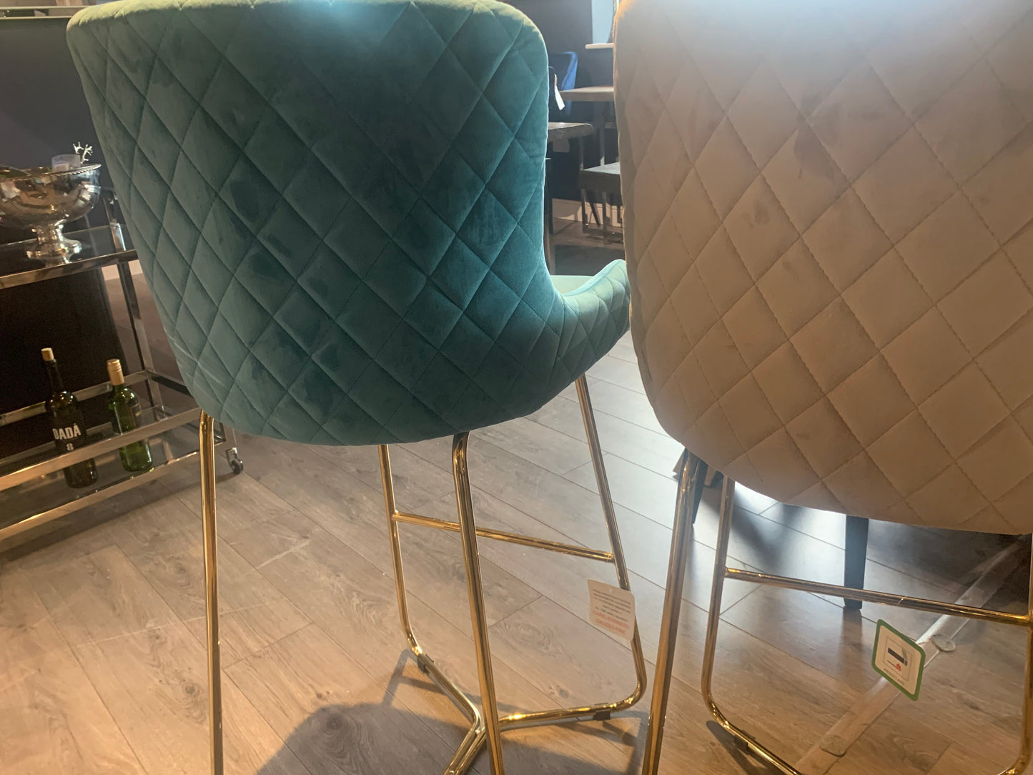 Crown Keri Bar Stools x 2 mink w gold leg for Collection only Clearance Offer