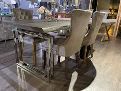 8 x Kayla velvet grey dining chairs Instore.