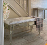 Upholstered mirrored Bench with linen seat . Collect or pay postage
