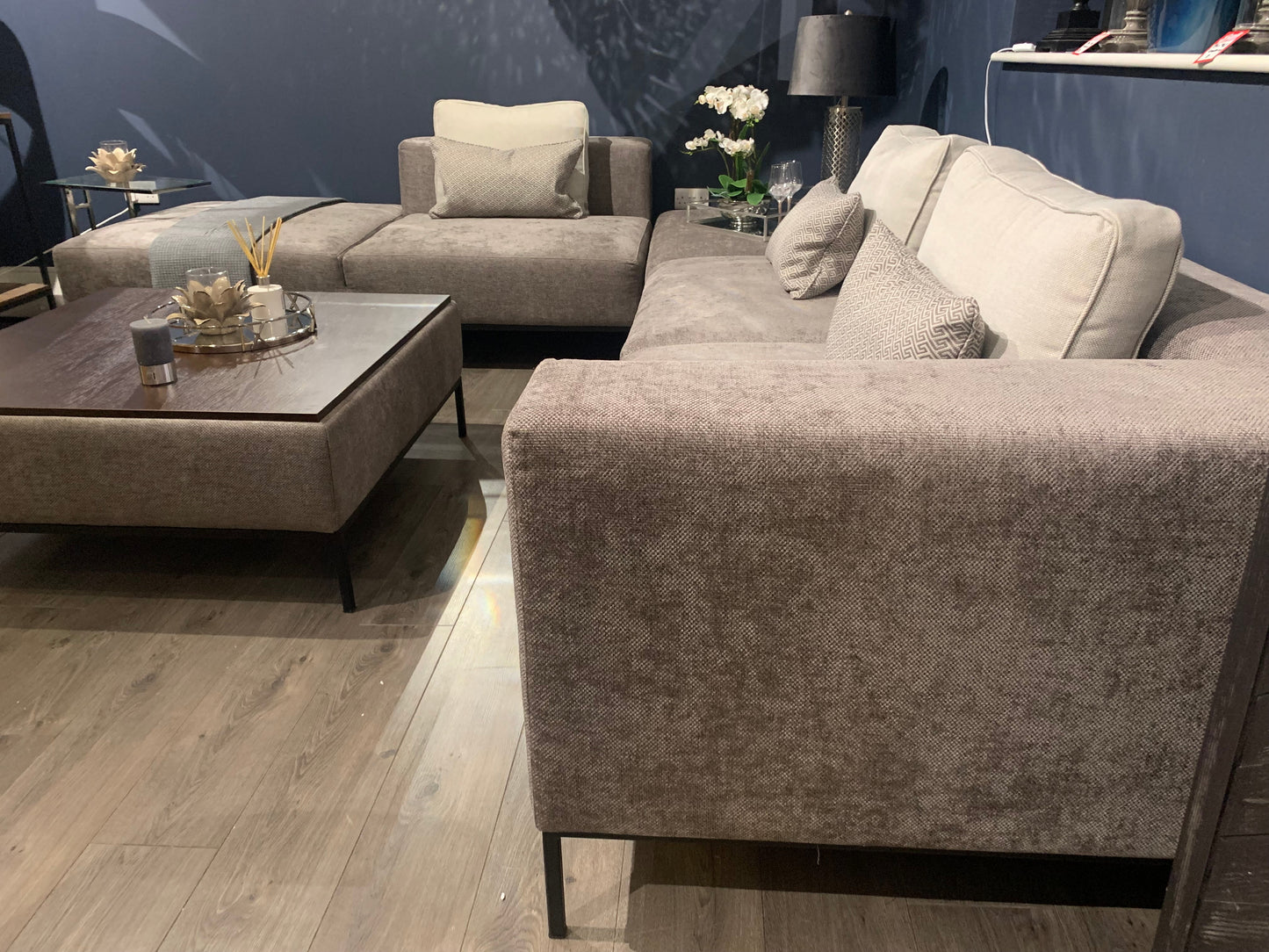 Bi Bi penthouse X-Large Corner Group in luxury textured fabric with half price ex display. Pay Instore 2 models priced separately