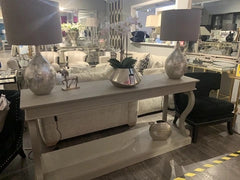 Dione Scroll hand crafted distressed finish console table 130cm