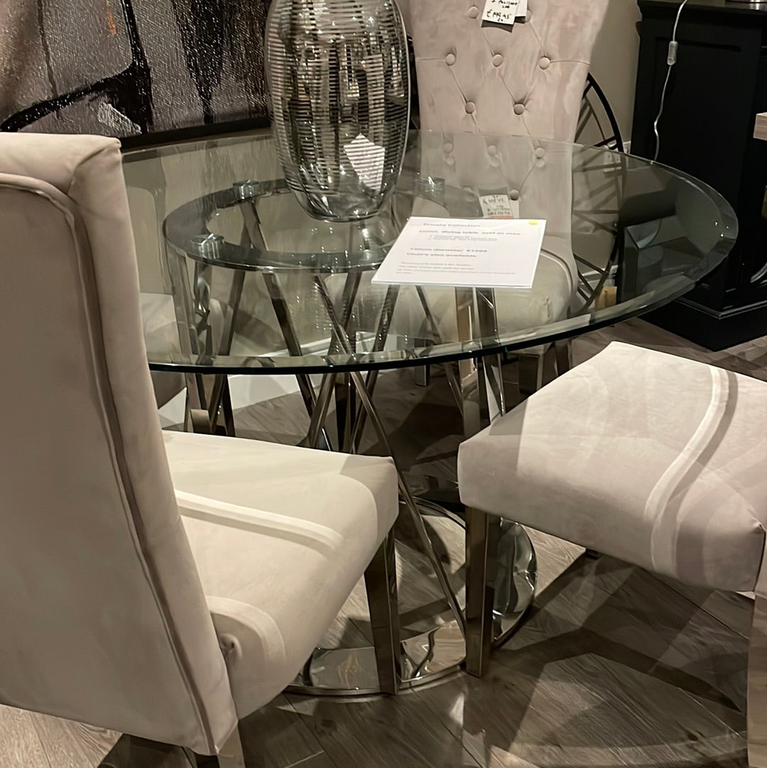 Linton stainless steel and glass Dining table HALF PRICE last one view Instore