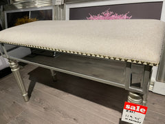 Upholstered mirrored Bench with linen seat . Collect or pay postage