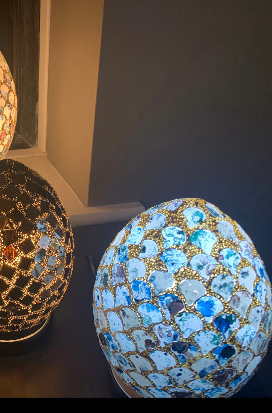 44 cm large blue tile Mosaic Glass Egg Lamp CLEARANCE click n collect