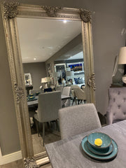 Fabulous 7 ft extra wide ornate mirror in antiqued silver