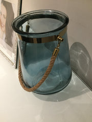 Large blue glass with rope handle Hurricane. Clearance. Collect only