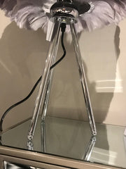 Chrome Tripod Lamp with Grey Goose Feather Shade