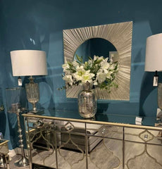 Silver starburst antiqued square mirror metal