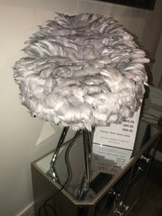 Chrome Tripod Lamp with Grey Goose Feather Shade