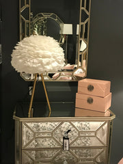 Chrome Tripod Lamp with Grey Goose Feather Shade