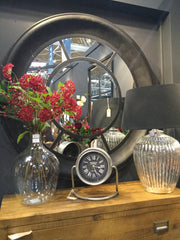 Lennie antiqued dark silver round window mirror