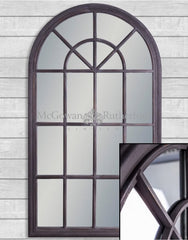 LARGE RUSTIC BLACK ARCHED WINDOW MIRROR