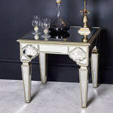 Marrakech Antique Mirror side Table With champagne trim ex warehouse clearance