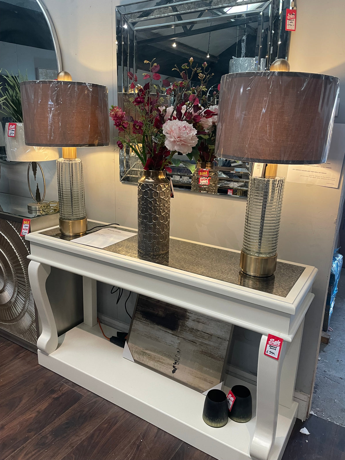 Fallon Scroll console table 140 cm with  2  crystal MB lamps special purchase.