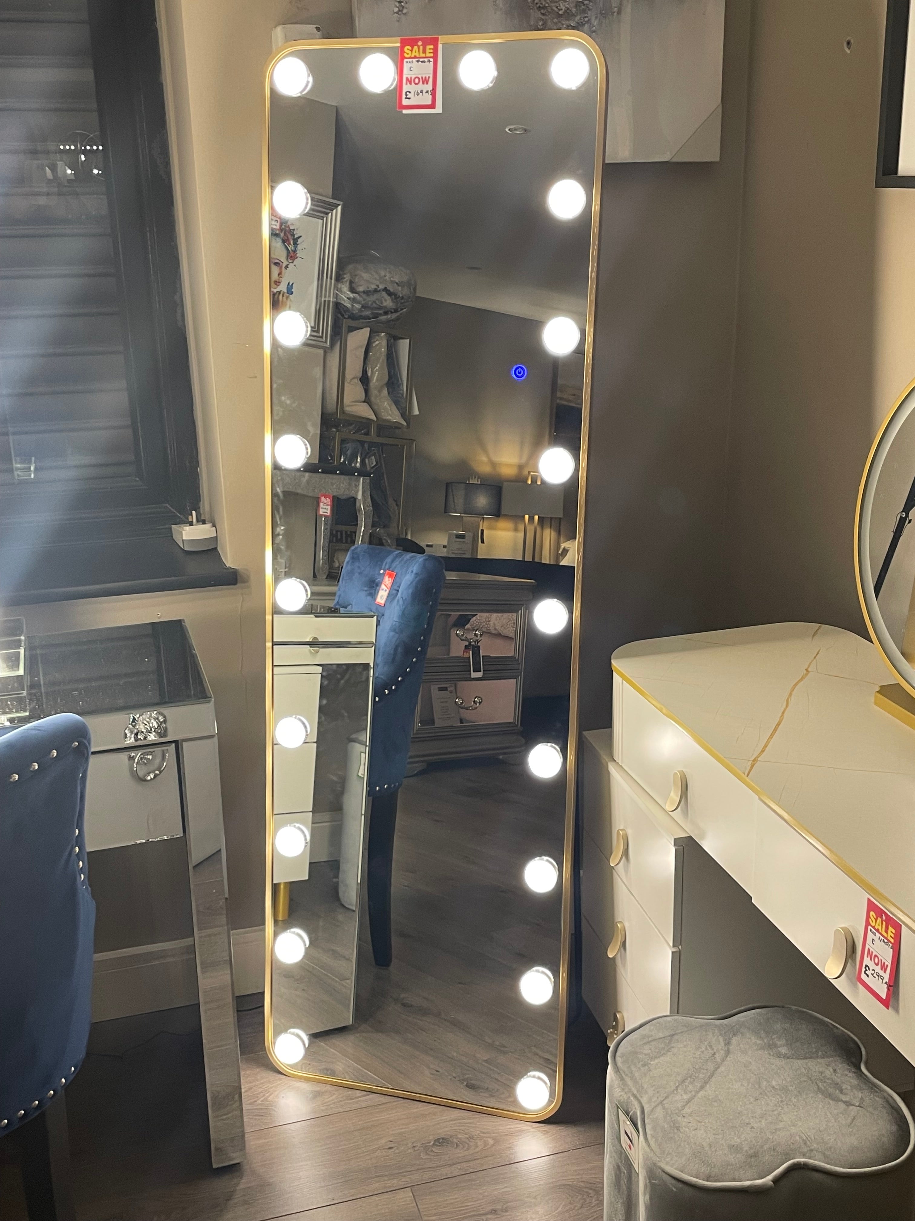 Renaissance mirror with LED lighting 160 x 50cm gold  available instore