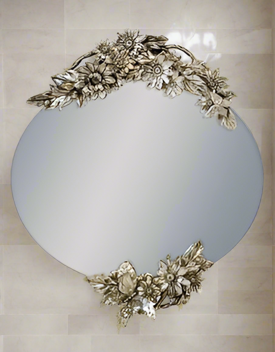 Oval large antiqued mirror with double butterfly  detail collect only or arrange delivery