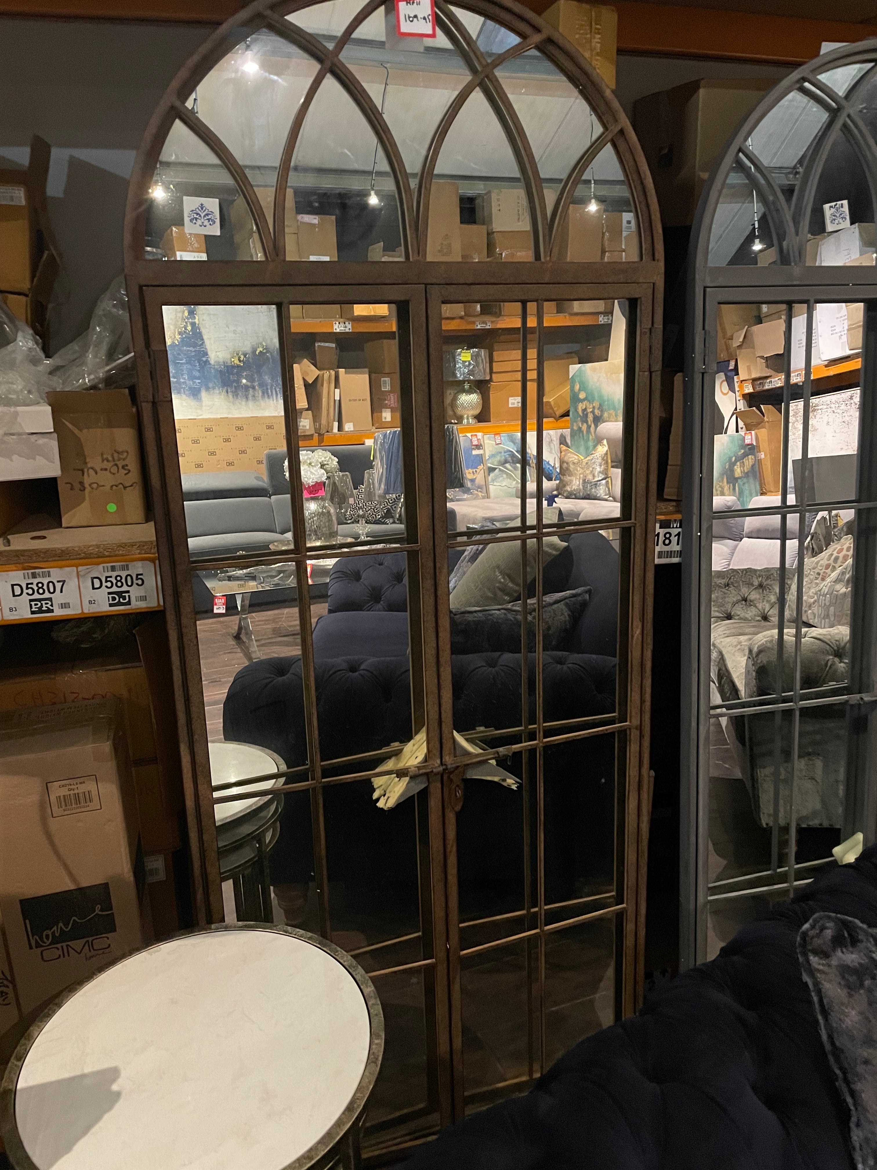 TALL ARCH WINDOW METAL MIRROR IN Antiqued  Bronze  or grey reduced. Instore purchase only