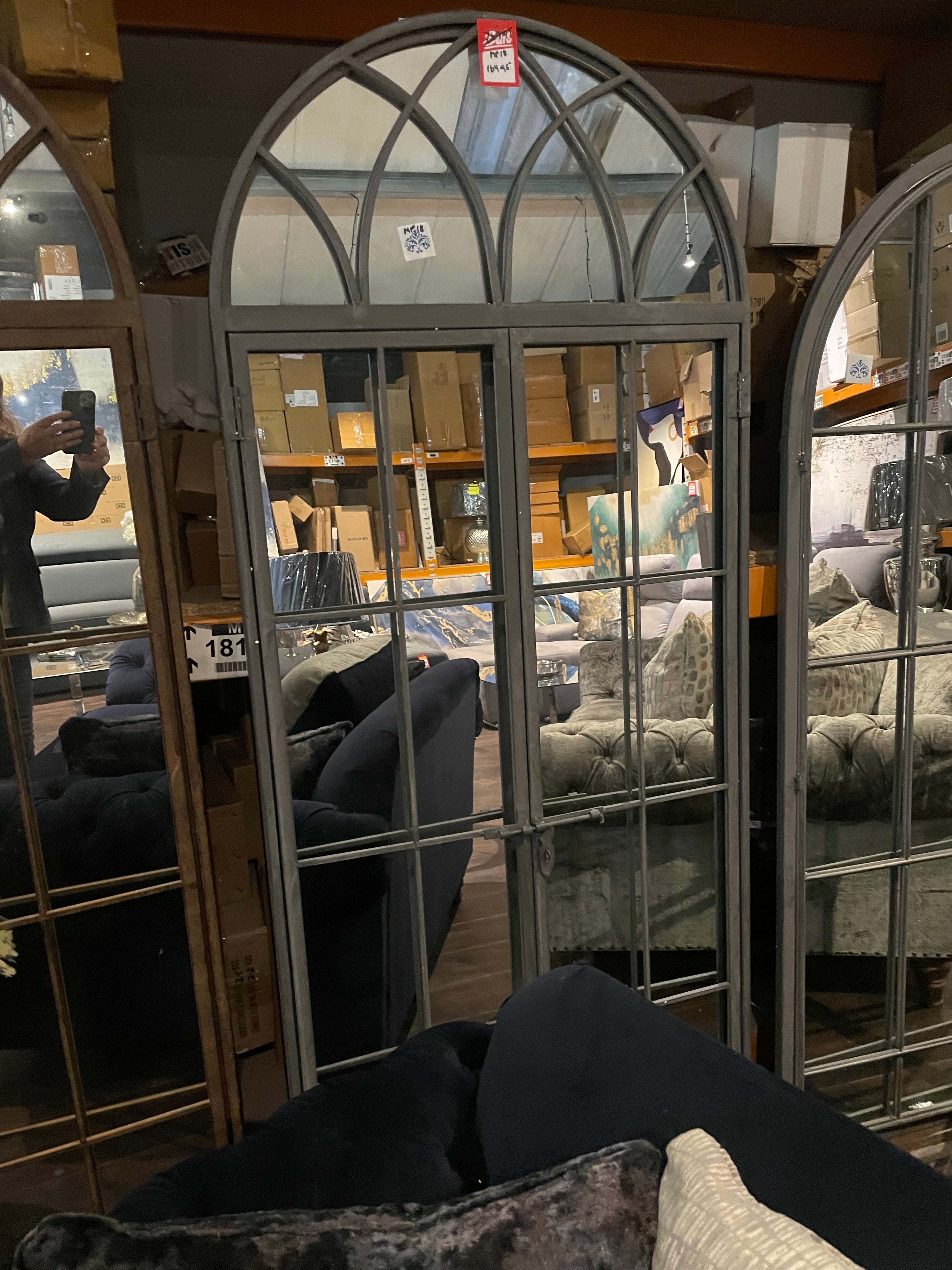 TALL ARCH WINDOW METAL MIRROR IN Antiqued  Bronze  or grey reduced. Instore purchase only