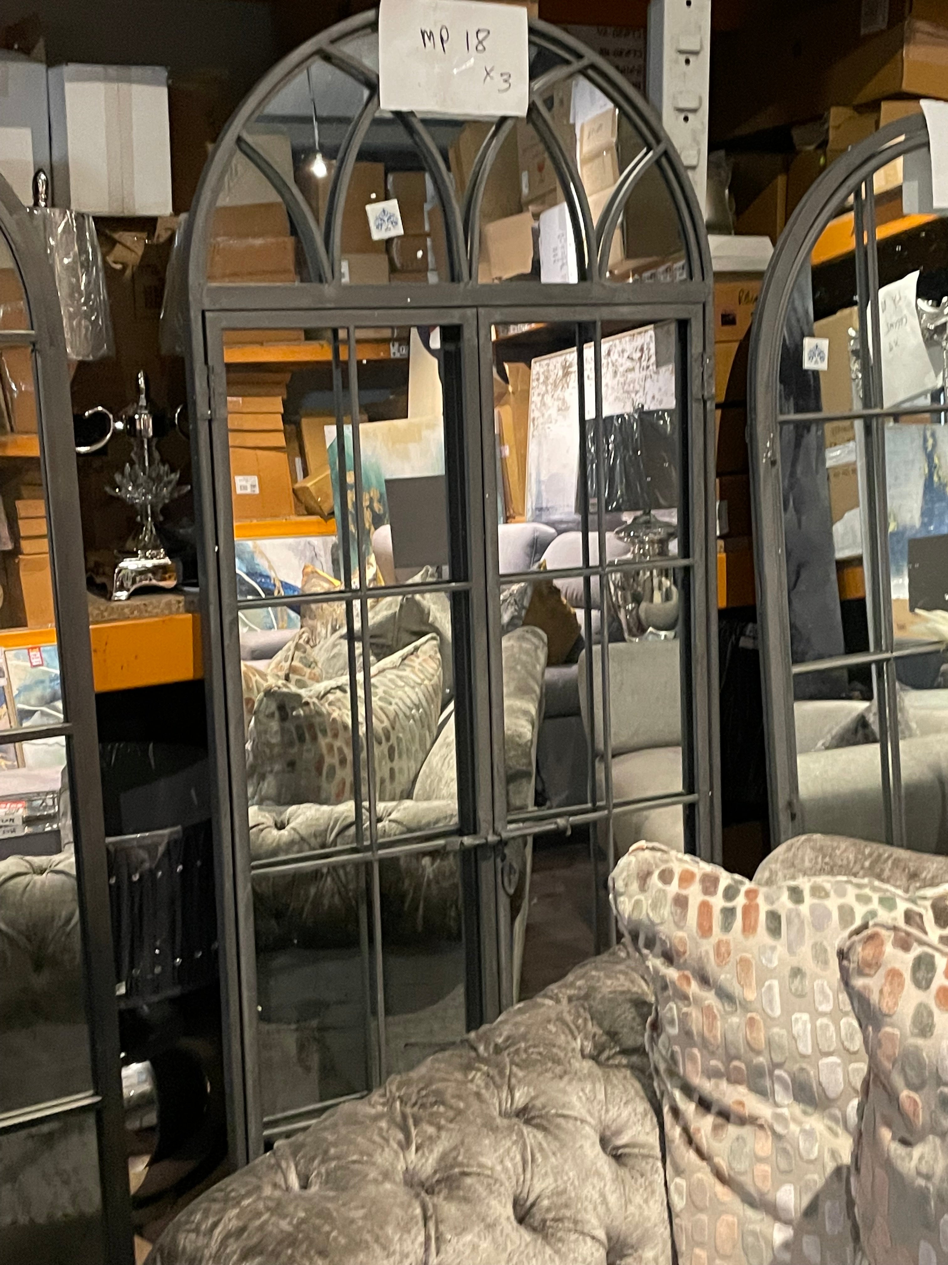 TALL ARCH WINDOW METAL MIRROR IN Antiqued  Bronze  or grey reduced. Instore purchase only