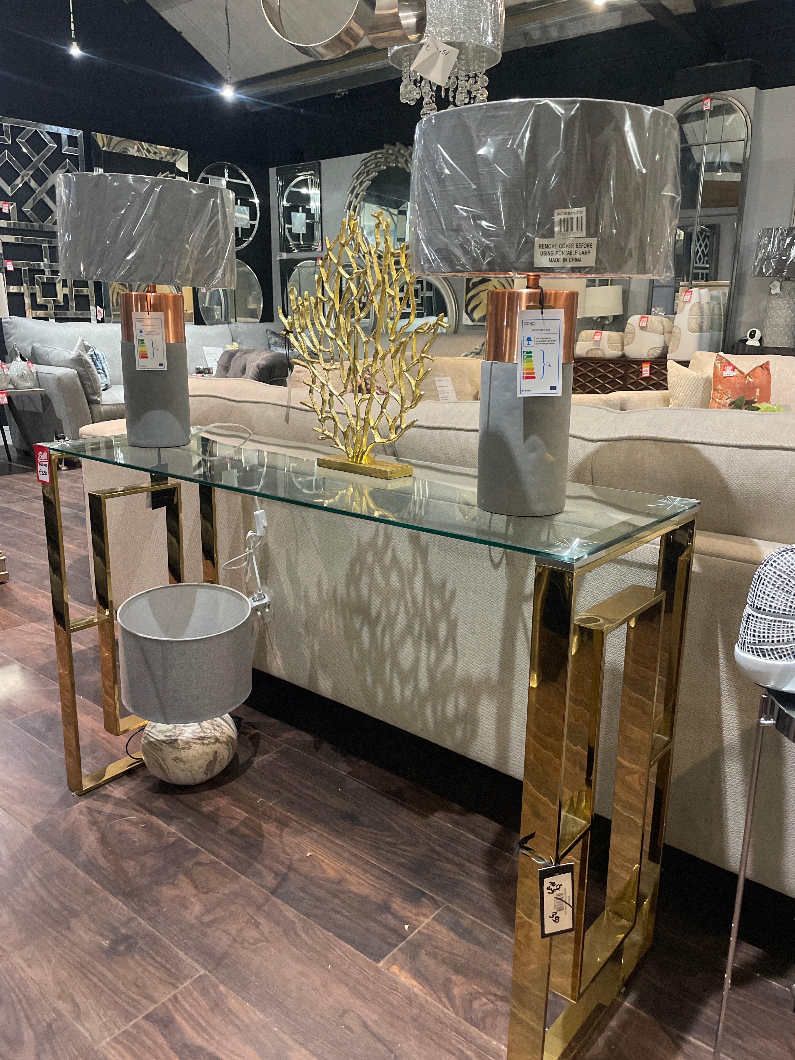 1 Pair  Grey Copper Table Lamps with Grey Shade reduced for collection. 2 lamps