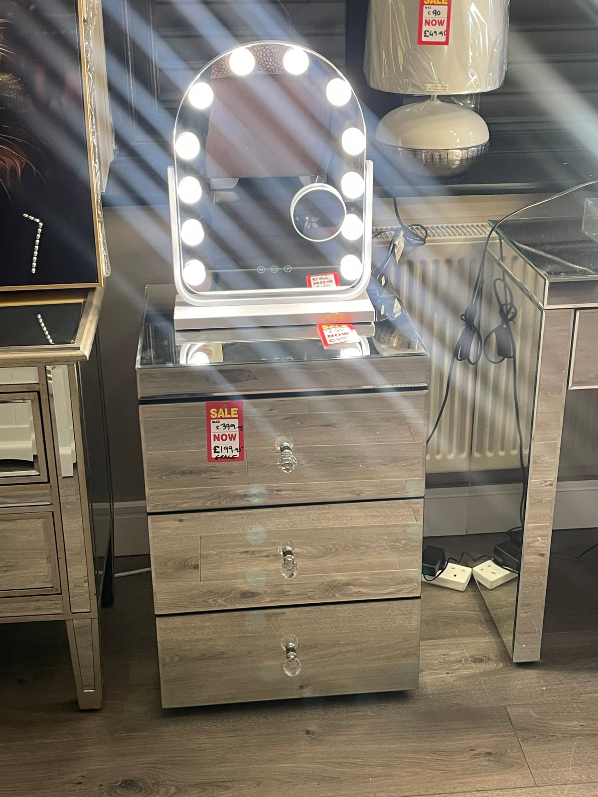Grace  clear  all mirrored 3 drawer bedside cabinet Instore only