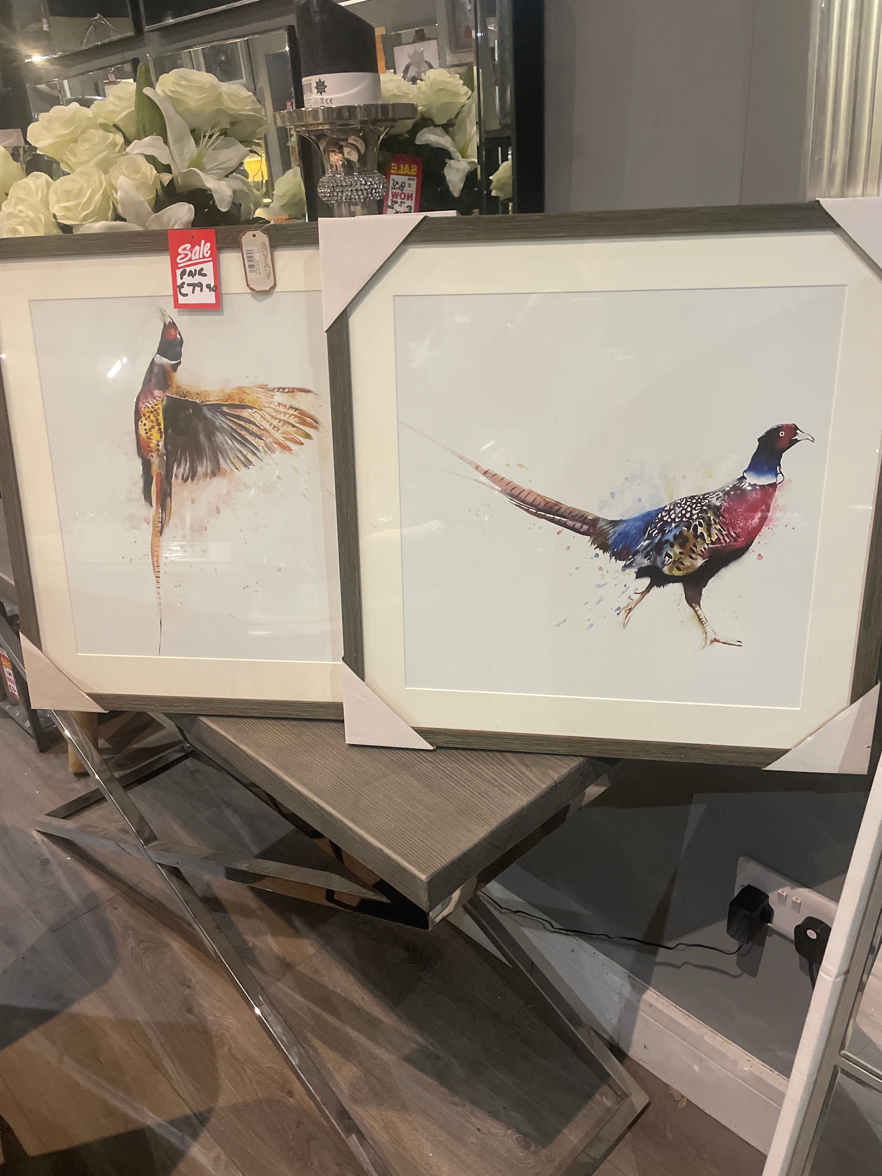 PHEASANT FRAMED PICTURE set of 2, 50X50CM Collect  showroom