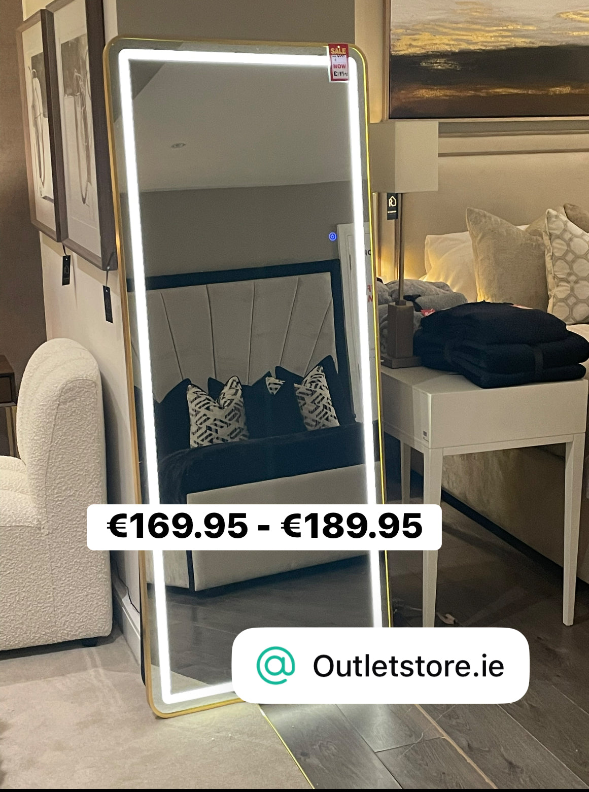 Hugh Cheval Led strip  Mirror Gold 170x70cm sale offer